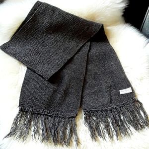 90s HENRI BENDEL Chenille Ribbed Scarf Marled Black/tan